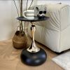 Modern Round Side Table White & Golden - Compact Metal Pedestal Accent Table with Round Top, Minimalist Bedside Table for Small-Space Furniture, Easy