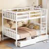 Twin Over Twin Rubber Wood Bunk Bed with 2 Drawers,Convertible into 2 Twin Beds,Twin Size Bunk Bed with Ladder and Safety Guardrails ,Grey