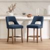 Cutout Back Counter Height Bar Stools Set of 2, Mid Century Chenille Upholstered Kitchen Island Stools with Solid Rubberwood Legs