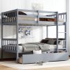 Twin Over Twin Rubber Wood Bunk Bed with 2 Drawers,Convertible into 2 Twin Beds,Twin Size Bunk Bed with Ladder and Safety Guardrails ,Grey