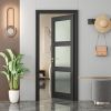 French Interior Door, 3 Lite Frosted Glass Panel for Closet & Bathroom, Single Pre-Finished Slab Door, MDF, Black Primed