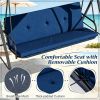 Adjustable Canopy Patio Swing Chair with Removable Cushion And Metal Stand Outdoor Swinging Seating for Backyard Garden