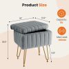 Square Ottoman with Storage, Makeup Cute Soft Small Footstool, Modern Style Faux Fur Seat with 4 Metal Legs & Adjustable Feet for Dressing