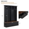 Farmhouse 4-in-1 Hall Tree with Wood Grain Bench, Mudroom Versatile Coat Rack with 2 Large Drawer, Entrance Organizer for Hallway, Living Room, Black