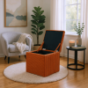Brown Linen-Textured Storage Ottoman with Black Rubber Feet Ã¢â‚¬â€œ Compact Square Seat with Hidden Storage, 42Ãƒâ€”42Ãƒâ€”44cm