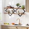 2 Pack Geometric Diamond Floating Wall Shelves, Industrial Wood and Metal Wall Mounted Display Racks