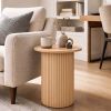 18" Round Fluted Side Table with Pedestal Drum Design and Non-Slip Foot Pads for Small Spaces