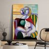 Handmade Oil Painting Nice Day Sky Sea Meadow Flowers Painting on Canvas Handmade Wall Art Original Oil Artwork for Home Living Room Bedroom Office D