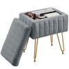 Square Ottoman with Storage, Makeup Cute Soft Small Footstool, Modern Style Faux Fur Seat with 4 Metal Legs & Adjustable Feet for Dressing
