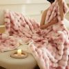Ultra Soft Luxury Fluffy Faux Rabbit Fur Throw Blanket, Thick Warm Bubble Throw for Bed, Cozy Plush Reversible Blankets for Couch, Chair, Sofa