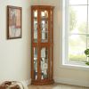 Corner Curio Cabinet Lighted Corner Display, Glass Display Shelf Shelving Bar cabinet with Tempered Glass Door, Bar Cabinet,Cabinet with Adjustable S