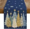 Christmas Table Runner 13x72 Inch, Xmas Trees Snowflakes Winter Holiday Decorative Farmhouse Table Decorations for Kitchen Dinning, Indoor Outdoor Di