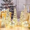 6 Pcs Mercury Glass Christmas Tree for Tabletop Light up Figurine Christmas Tree Mercury Cracked Glass Globe with Light for Xmas Decor Home Party Cen