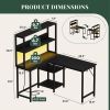 43/53 Inch L-Shaped Desk with Storage Shelves & Hooks - Reversible Computer Table Suitable for Office, Gaming Setup, Workstation with Spacious, Assem