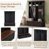 Farmhouse 4-in-1 Hall Tree with Wood Grain Bench, Mudroom Versatile Coat Rack with 2 Large Drawer, Entrance Organizer for Hallway, Living Room, Black