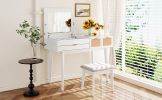 43.3" Classic Wood Makeup Vanity Set with Flip-top Mirror and Stool, Dressing Table with Three Drawers and storage space