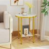 2-Tier Round Coffee Table with Storage Shelf Living Room Side Tables