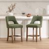 Cutout Back Counter Height Bar Stools Set of 2, Mid Century Chenille Upholstered Kitchen Island Stools with Solid Rubberwood Legs
