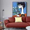 Handmade Oil Painting Nice Day Sky Sea Meadow Flowers Painting on Canvas Handmade Wall Art Original Oil Artwork for Home Living Room Bedroom Office D
