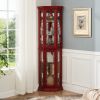 Corner Curio Cabinet Lighted Corner Display, Glass Display Shelf Shelving Bar cabinet with Tempered Glass Door, Bar Cabinet,Cabinet with Adjustable S