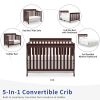 Baby Crib 5-in-1 Convertible, Wood Crib Converts to Toddler Bed, Daybed and Full-Size Bed, Non-Toxic Finishes