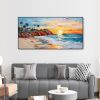 Hand Painted Oil Painting Abstract Seaside Landscape Palette Knife Art Impressionist Island Beach Scene Mural Sunrise Over Sea Artwork 3D Wall Art Pe