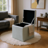 Brown Linen-Textured Storage Ottoman with Black Rubber Feet Ã¢â‚¬â€œ Compact Square Seat with Hidden Storage, 42Ãƒâ€”42Ãƒâ€”44cm