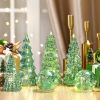 6 Pcs Mercury Glass Christmas Tree for Tabletop Light up Figurine Christmas Tree Mercury Cracked Glass Globe with Light for Xmas Decor Home Party Cen